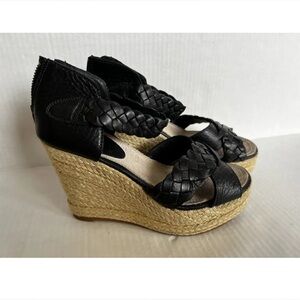 Blackstone Leather Platform Wedge Black Zipper Back Sandals Size 37